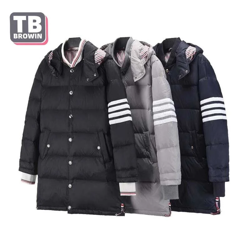 

TB BROWIN men's luxury down jacket thom Leisure hooded four bar stripes winter gray duck padding with warm windproof breathable