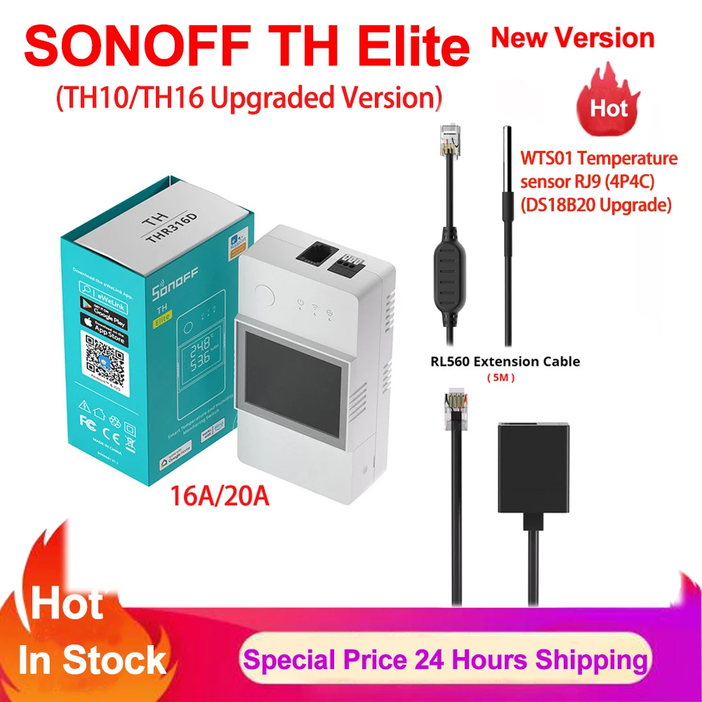 Sonoff TH Elite 16A 20A Wi-Fi умный переключатель температуры и влажности WTS01