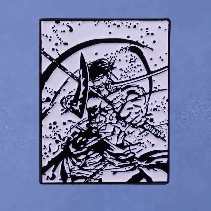 

Японский Аниме One Piece Roronoa Zoro чернильный стиль Жесткая эмалированная булавка пиратский корабль металлическая брошь булавки аксессуары Покл...