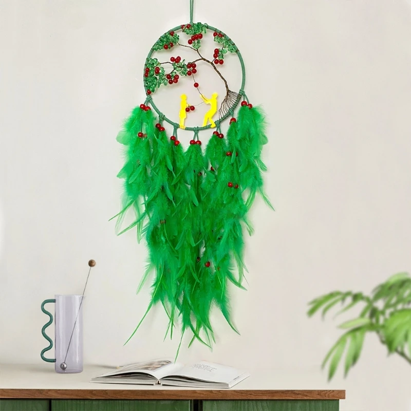 Винтажные тканые ловцы снов с перьями и хрустальными бусинами из дерева