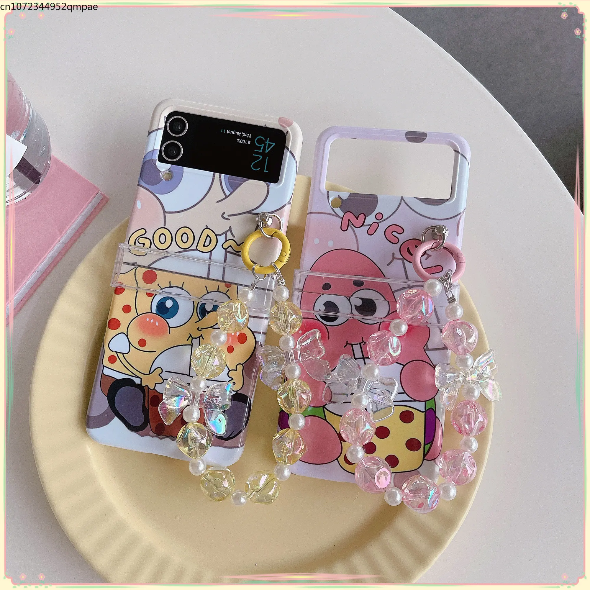 

Cartooon Spongebobs Patricks Stars with Lanyard Phone Case for Samsung Galaxy Z Flip 3 Z Flip 4 5G PC Hard Anti-drop Back Cover