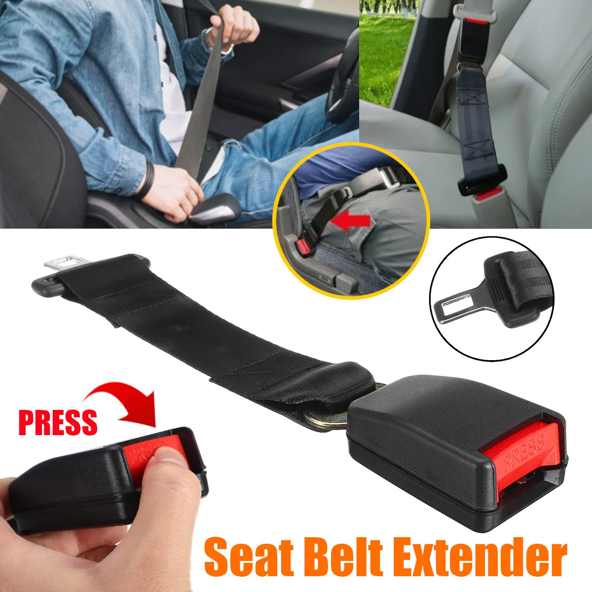 

14" Longer 36cm 14" Universal Car Auto Seat Seatbelt Safety Belt Extender Extension Buckle Seat Belts & Padding Extender