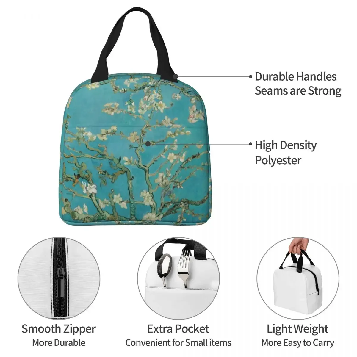 Изолированная сумка для ланча с изображением цветущего миндаля Ван Гога