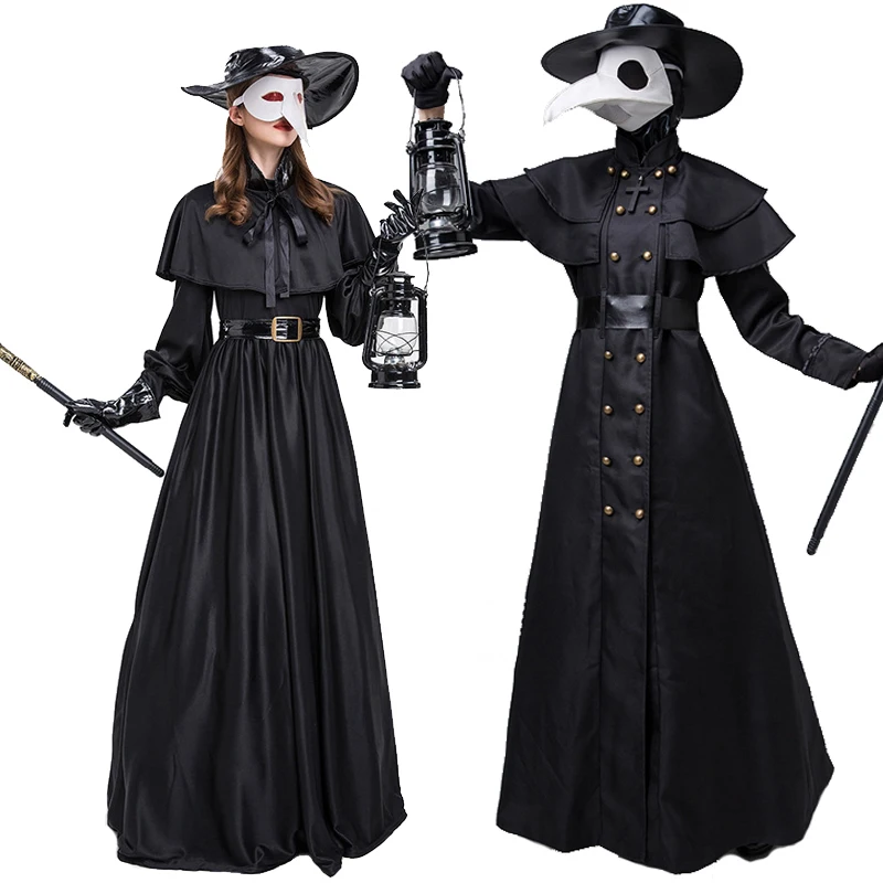 

Carnival Halloween Couples Plague Doctor Costume Middle Ages War Nurse Bird Beak Playsuit Cosplay Fancy Party Dress