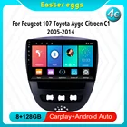 CarPlay Автомагнитола Магнитола Мультимедиа автомобиля Автомобильный мультимедийный плеер Eastereggs, 2 Din, Android 8,1, для Peugeot 107, Toyota, Aygo, Citroen C1 2005-2014, радио, стерео, GPS-навигация