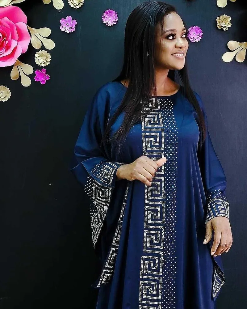 

African Design Dashiki Dress Silk Beading Abaya Bandage Maxi Bazin Vintage Long Sleeve Robe Gowns Africa Sexy Lady Party