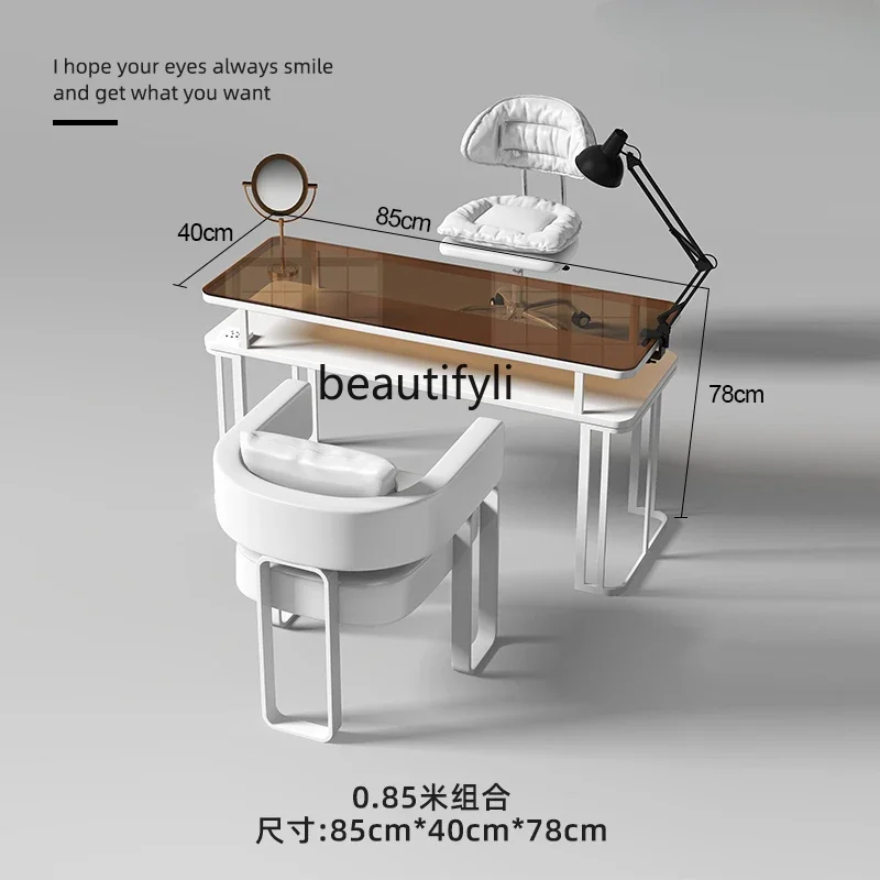 Карамельный коричневый стол для ногтей и стул стеклянный маникюрного салона