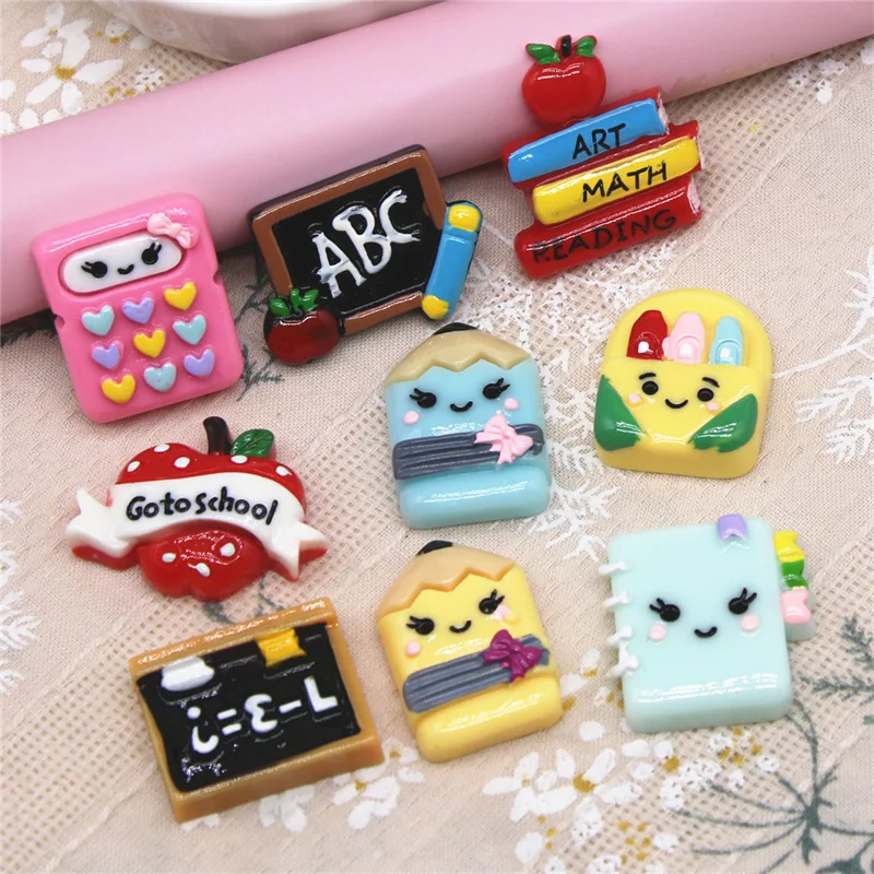 

10PCS Resin Back-to-school Season Flat back Cabochon Art Supply Decoration Charm Craft DIY Accessories