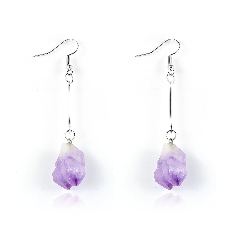 

Bohemia Purple Crystal Dangle Earring Irregular Natural Quartz Stone Long Drop Earrings Fashion BOHO Jewelry For Women Gift
