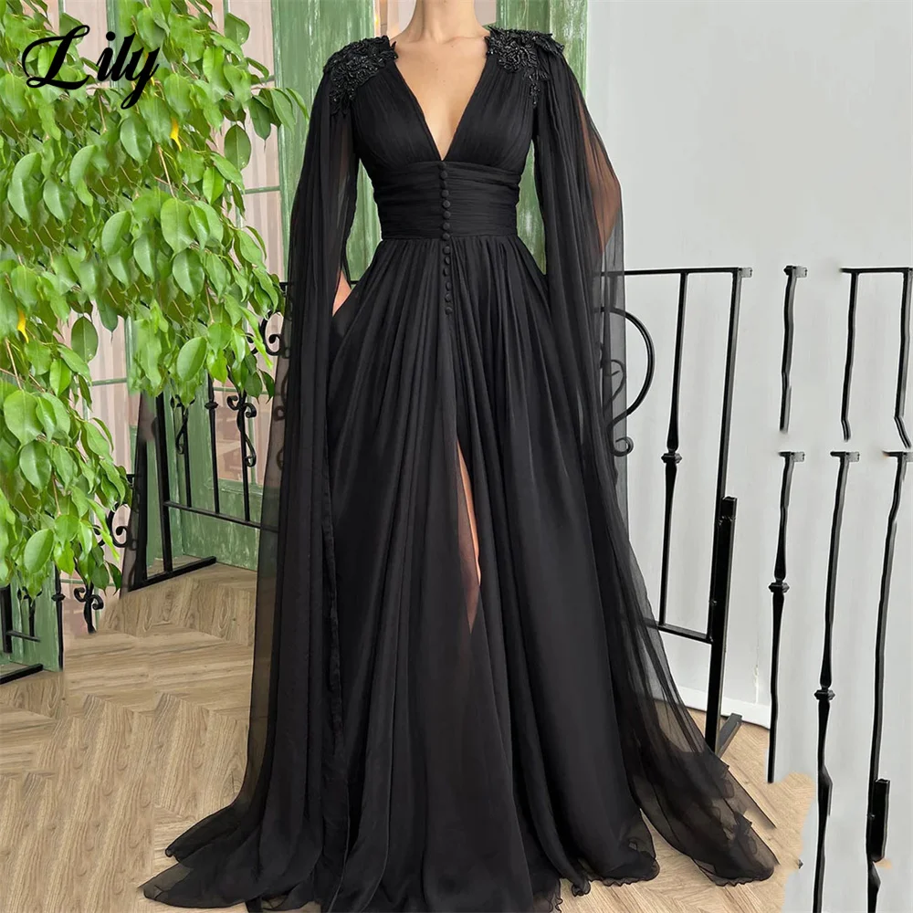 Черная накидка с лилией платья для выпускного вечера сексуальные вечерние