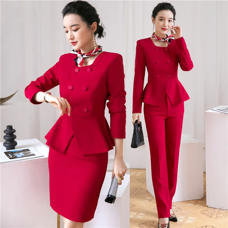 IZICFLY Spring Autumn Style Fashion Uniform Clothes Business Suits With Trouser Slim Office Blazer Set Woman 2 Pieces Wear