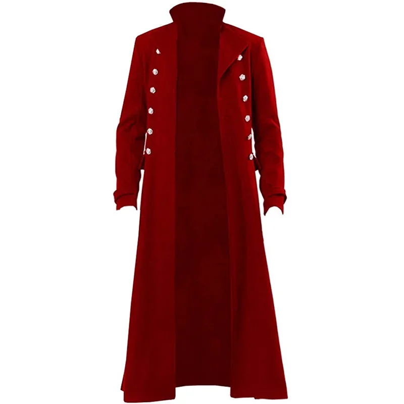 

Steampunk vintage gothic red long jacket medieval Black Coat Cosplay vampire pirate clothing long coat men
