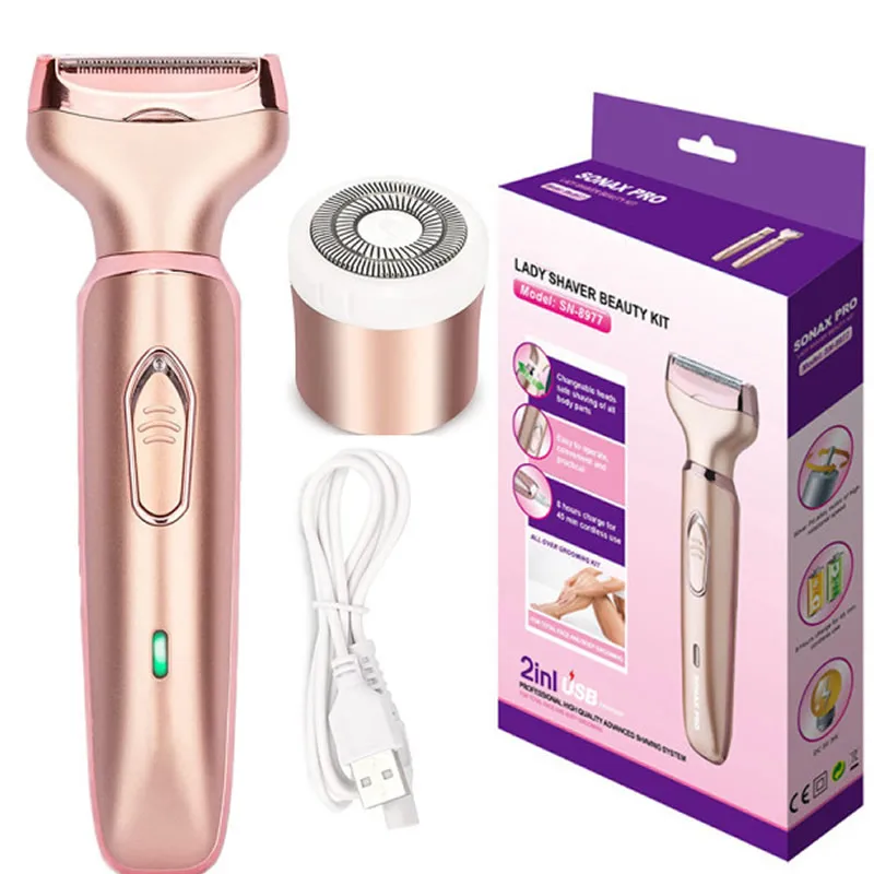 

2 in 1 Electric Hair RemoverLady Shaver Nose Hair Trimmer Eyebrow Shaper Leg Armpit Rechargeable Bikini Trimmer Women Epilator