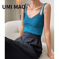 umi mao summer new european american simple three color double shoulder strap camisole slim fit thin top women female y2k