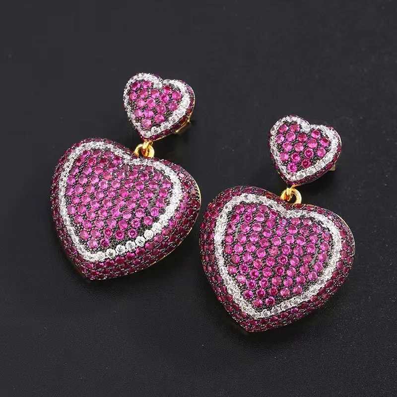 

New In Cubic Zirconia Sweet Bridal Earring for Women Copper Micro-inlaid zircon Vintage Heart Drop Earrings Wedding Jewelry