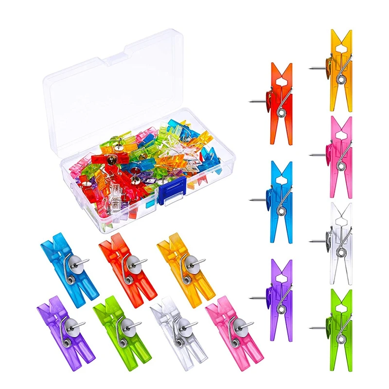 

50Pcs Plastic Push Pin Clips For Cork Board Push Pins Tacks Mini Photo Clips Paper Clips For Bulletin Board Mixed Colors