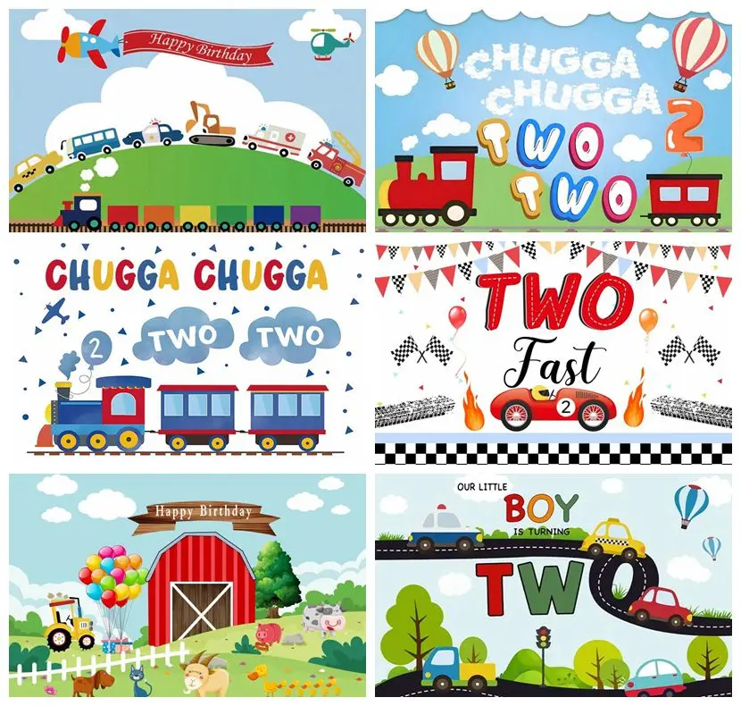 Фон с днем рождения для детей мультяшными дорожными фотофонарями самолетом