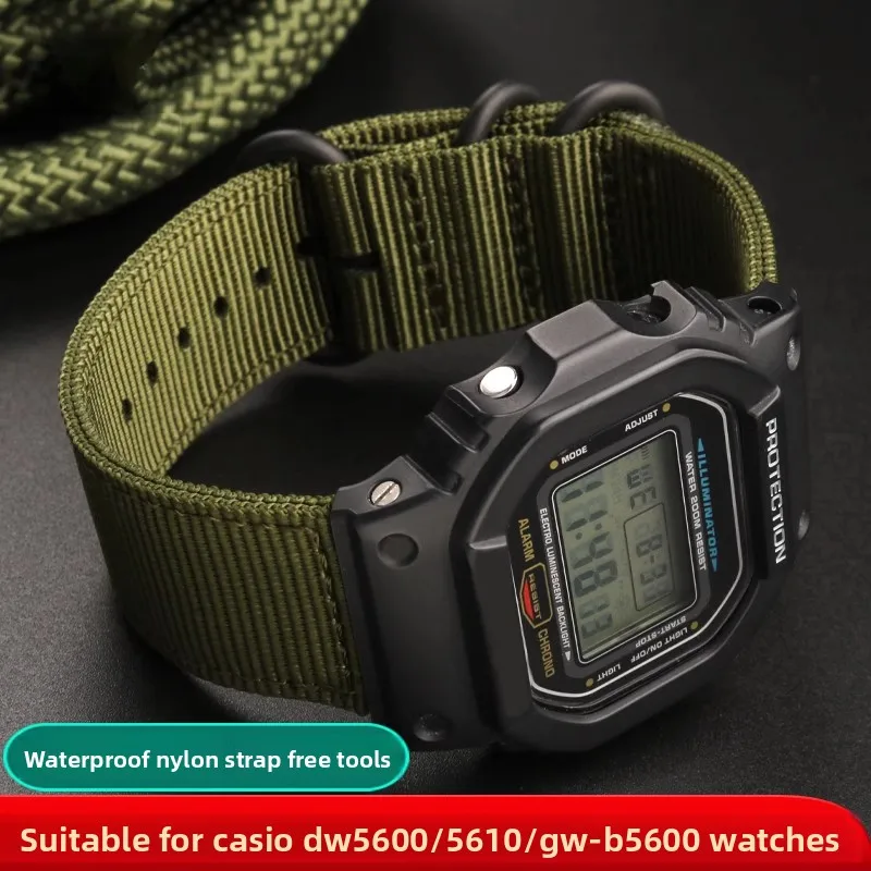 Фото Нейлоновый ремешок для часов Casio G-Shock DW-5600 GW-B5600 GM-5600 GM110 GA110 GM2100 GA900 AE1200, спортивный водонепроницаемый холщовый ремешок для часов №1