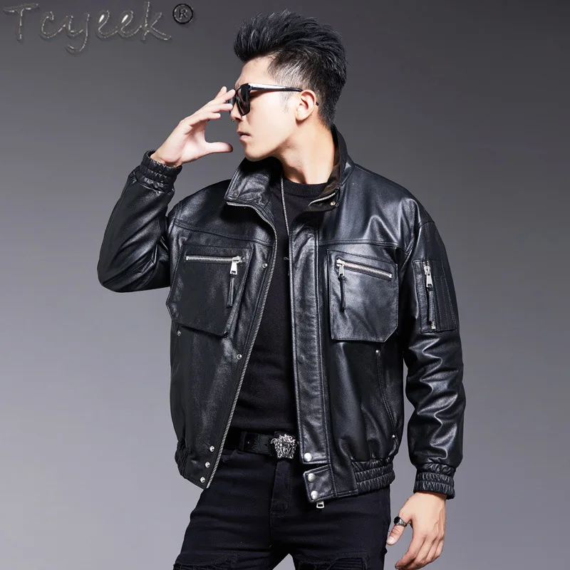 Tcyeek Мужская куртка из натуральной кожи 2024 верхний слой пальто воловьей