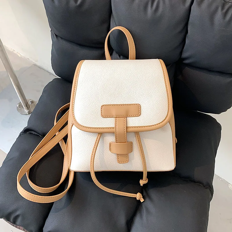 Korean Style Fashion Backpacks for Women Solid Color PU Softback Arcuate Shoulder Strap Bags Lady Simple Casual Shoulder Bag