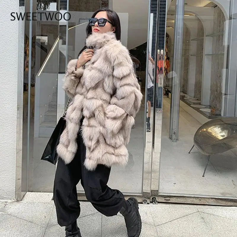 Long Faux Fox Fur Coat Winter Mid-length Jacket Women Outerwear Streetwear Thick Warm Loose Fashion Contracted Slim tide 2022