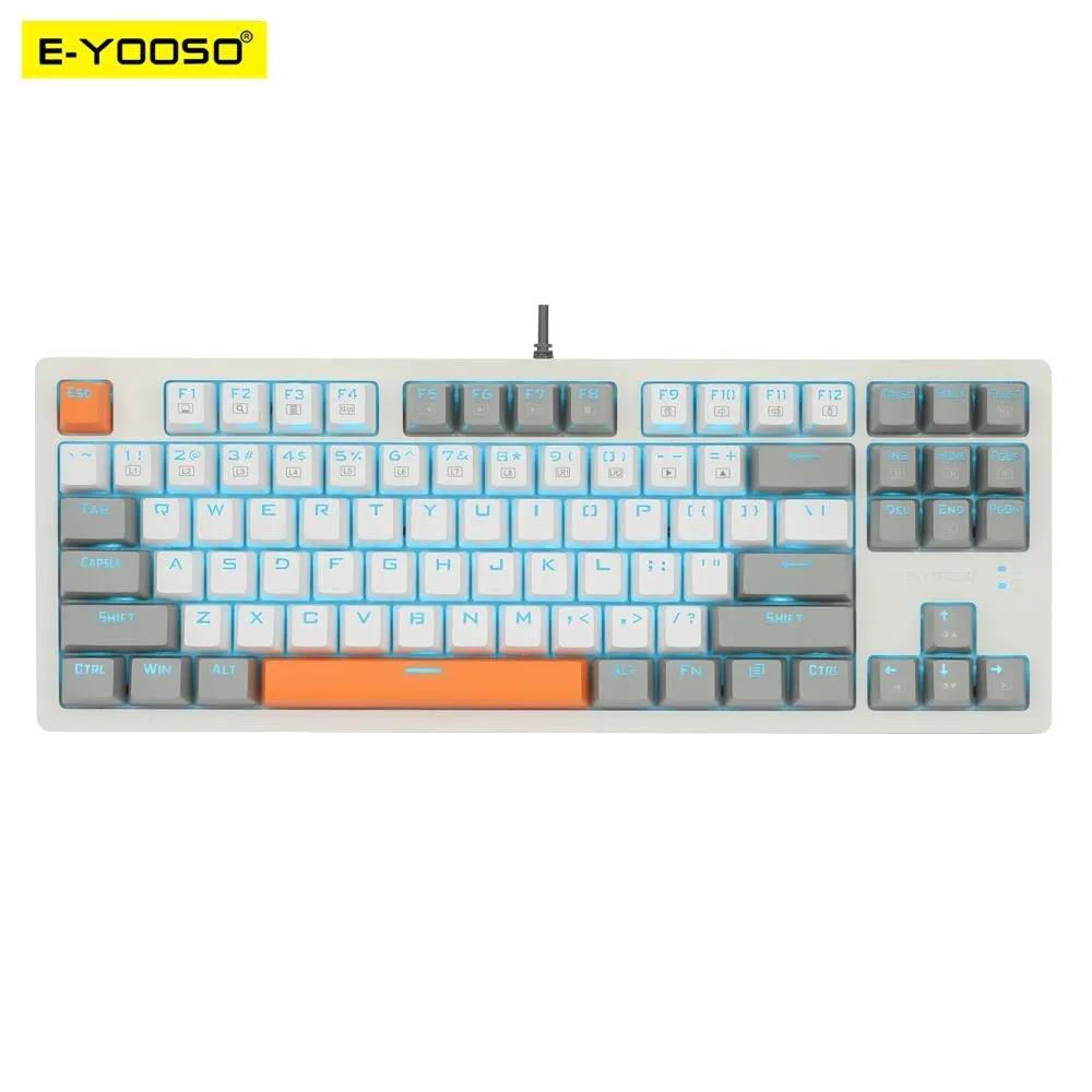 E-YOOSO K620 USB Механическая игровая клавиатура Проводной синий красный переключатель монохромный СВЕТОДИОДНЫЙ с подсветкой 87 ключ для компьютера ноутбука