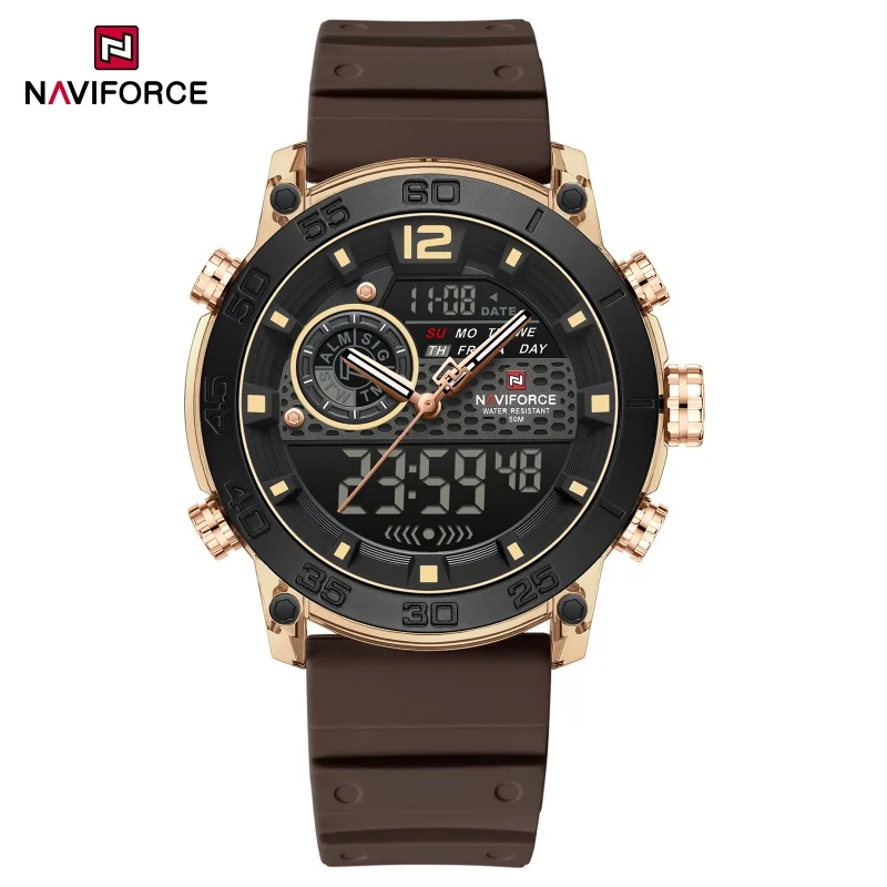 Фото NAVIFORCE 6104 модные электронные кварцевые часы мужские водонепроницаемые часы с календарем ночник спортивные уличные цифровые часы для отдыха reloj №2
