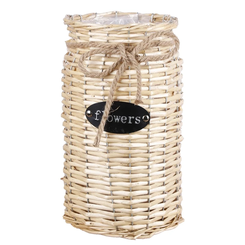 

Плетеная цилиндрическая корзина, плетеная напольная ваза для цветочных растений, соломенные горшки, ваза, сумка