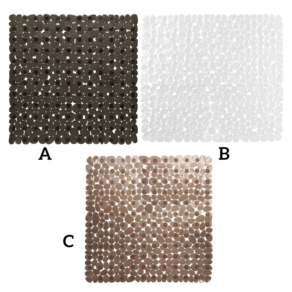 

Bathroom Floor Mat Pebble Design Non-slip Square Carpet Bathing Shower Bathtub PVC Pad Brown