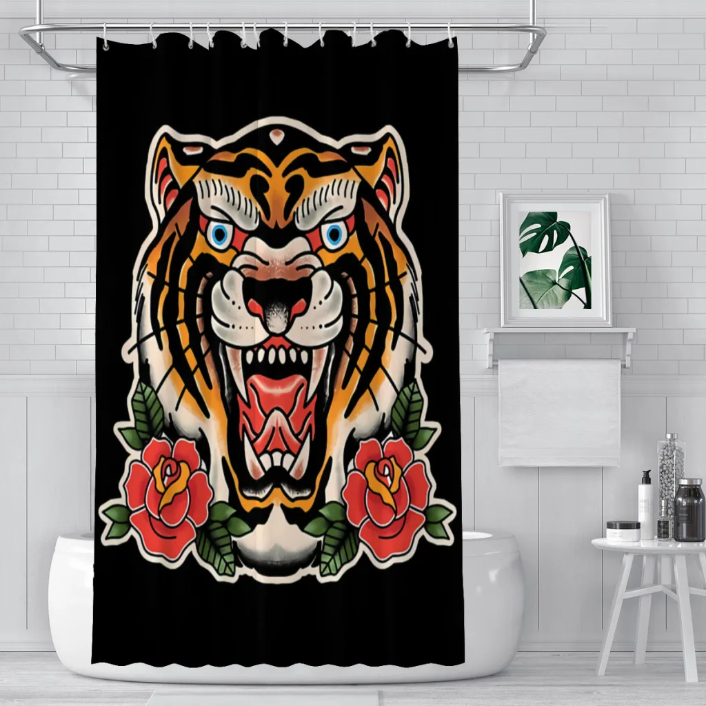 

Traditional Tiger Shower Curtains Tiger Animal Lover Waterproof Fabric Creative Bathroom Decor with Hooks Home Accessories