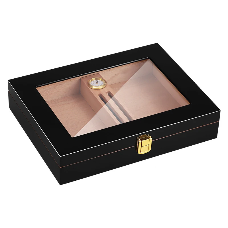 

Black Portable Cedar Wood Cigar Humidor Box with Moisturizer Travel Cigar Case Storage 8 Cigars Box Humidor Humidifier For Sigar