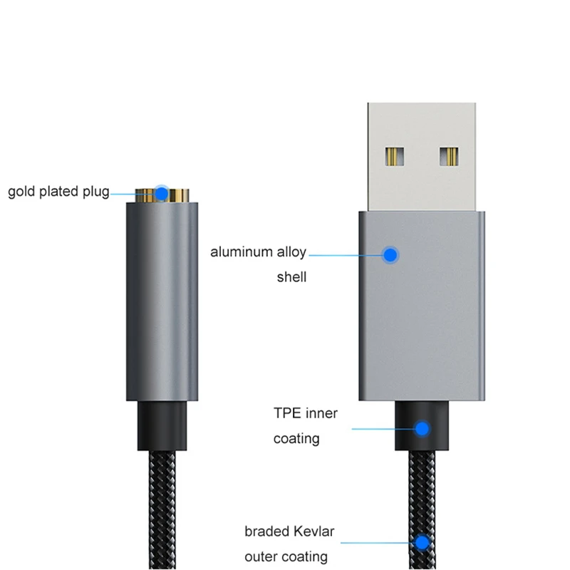 USB To 3.5 Jack Audio Adapter 2 In 1 External Noise Reduction Cable For PC Laptop Computer Headset Sound Card Microphone Speaker