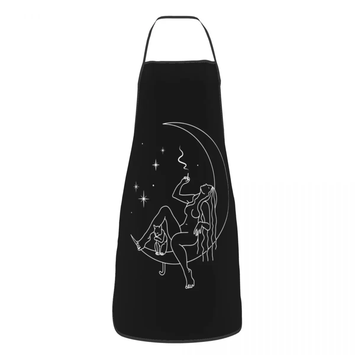 

Wiccan ведьма с кошкой курить на Полумесяце лунный нагрудник фартук для женщин и мужчин кухонный шеф-повар Хэллоуин кухонный фартук для готовк...