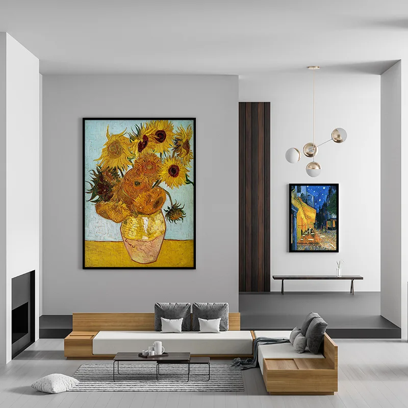 

38x50cm VanGogh's Oil Canvas Retro Painting Sunflower Monet World-Famous Art Decorative Room Mural Background Combination poster
