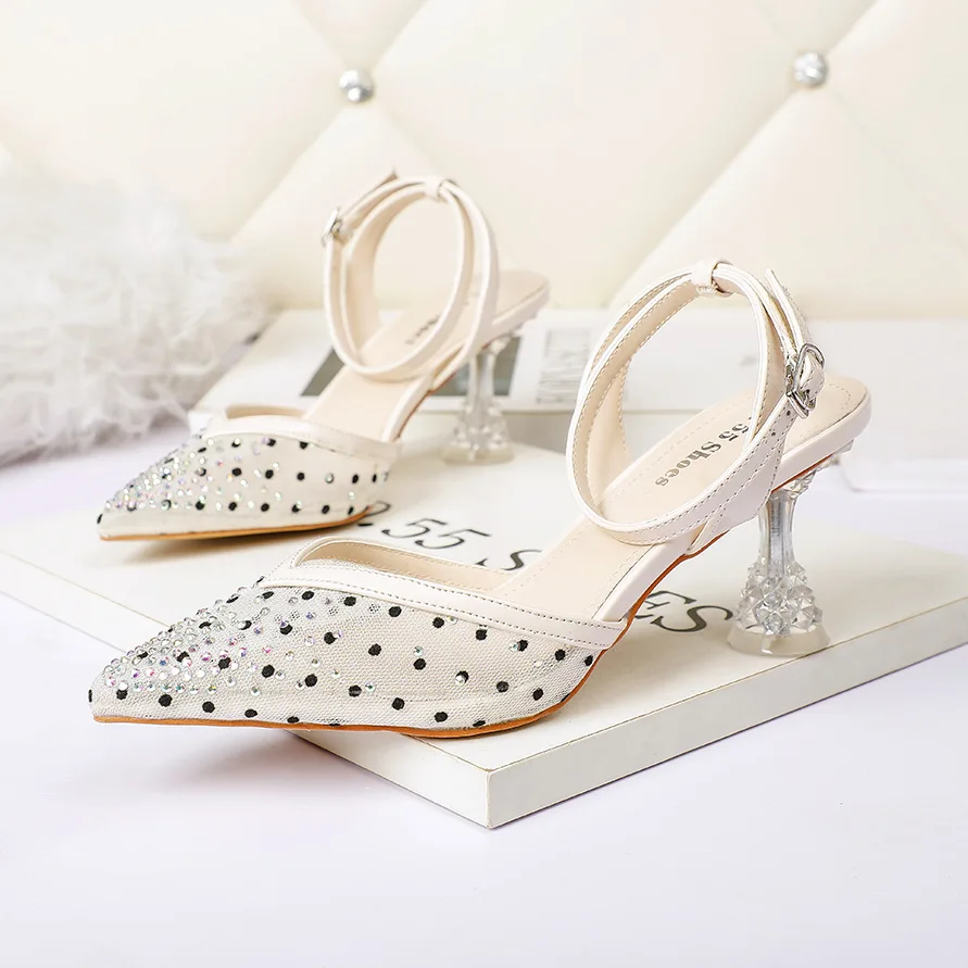 

Women sandals 2022 women pumps pointed shallow high heels shoes transparent rhinestone party weding sandals ladyes sheos