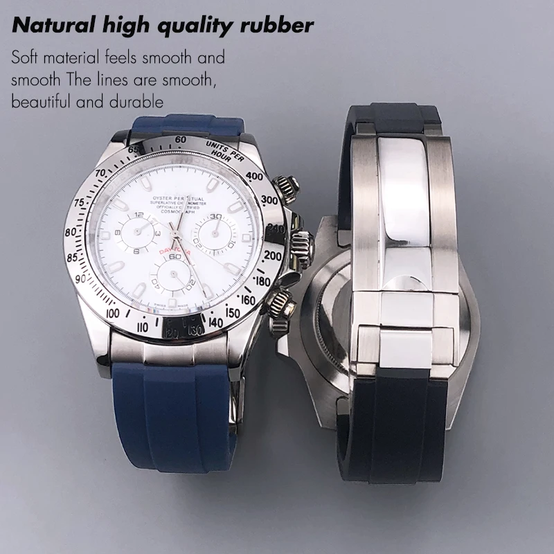Фото Ремешок для часов Rolex Submariner GMT Yacht Master Daytona, 19 мм, 20 мм, 21 мм, с изогнутыми концами, металлическими звеньями и резиновым/силиконовым покрытием, черный №2
