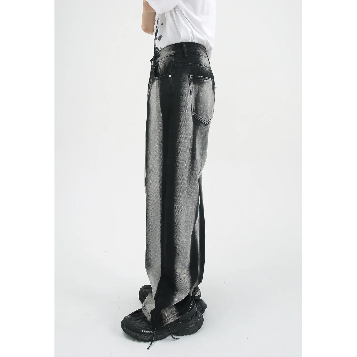 Four Seasons Men's Korean Loose Tie Dye Contrast Color Straight Loose Men's Jeans Hip Hop Streetwear Jeans Denim Mens Pants