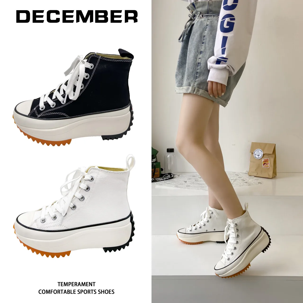 Canvas Shoes Women's Sneakers Women's High-top Sneakers Women's Autumn Women's Shoes Breathable Girls White Black Sneakers