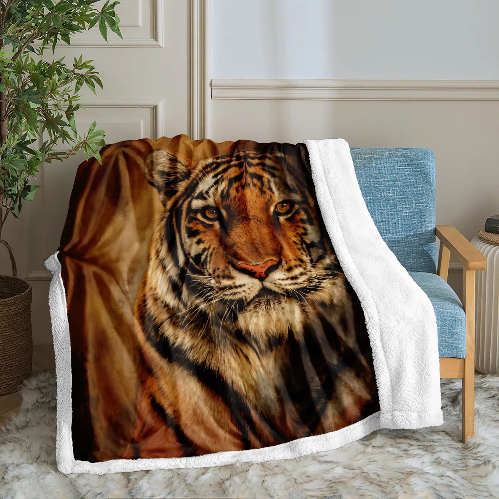 

Tiger Throw Blanket Wild Animal Sherpa Blanket Forest Blanket Soft Afiran Style Blanket for Sofa Office