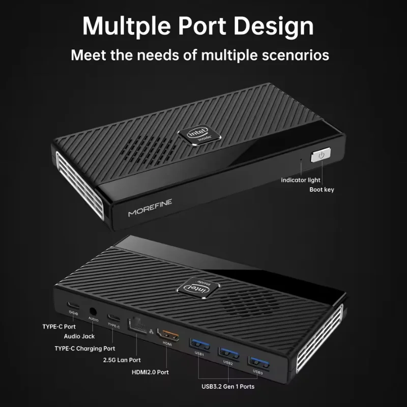 Фото MOREFINE M6 Intel N100/N200 Windows 11 LPDDR5 16 ГБ 3 * USB3.2 1 ТБ SSD WIFI6 2 * HDMI2.0 BT5.2 Двойной 4K HD-дисплей Маленький портативный ПК №2