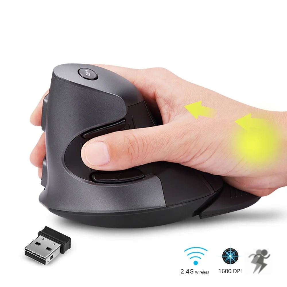 

Эргономичная Вертикальная беспроводная мышь, 6 кнопок, 1600DPI, оптическая мышь с 3 цветами, силиконовый резиновый чехол для ПК, ноутбука