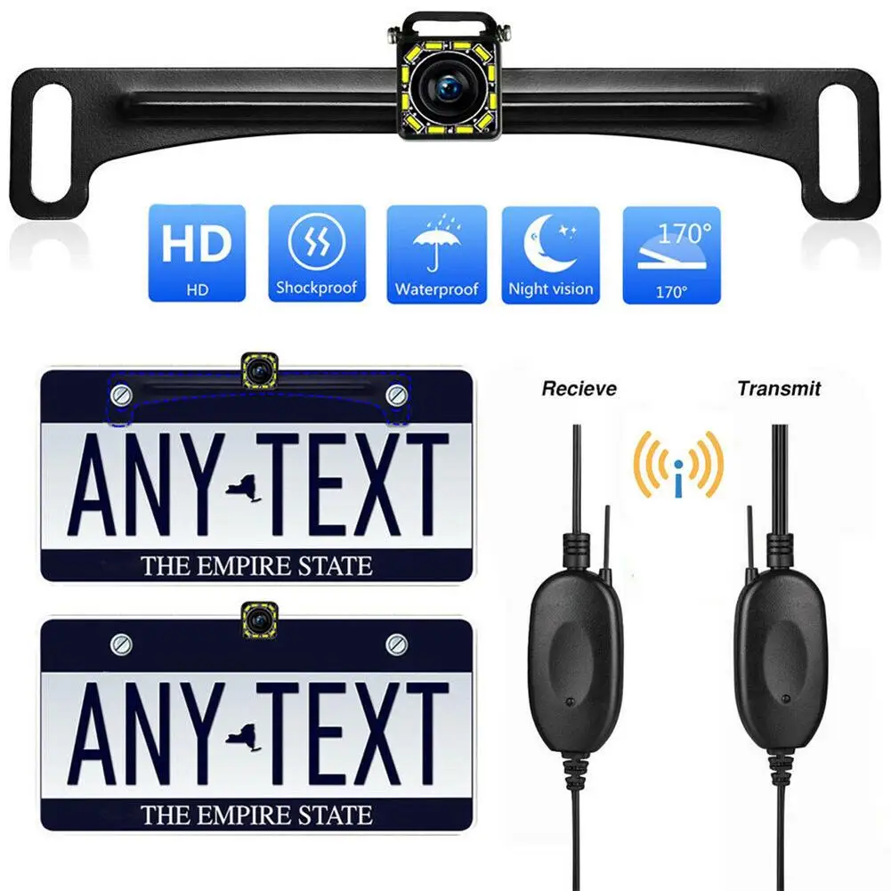 Купи 1 Set Wireless Reverse Backup Camera Hd Night Vision Waterproof Rear View Parking Kit Universal License Plate Frame за 631 рублей в магазине AliExpress