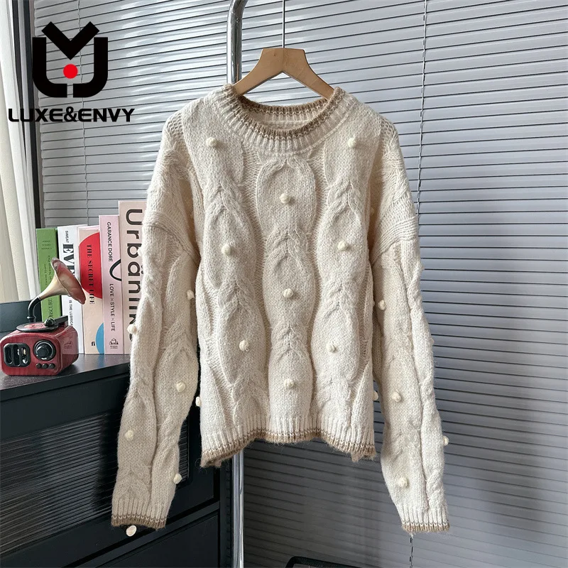 

LUXE&ENVY Gentle Wind Soft Glutinous Sweater Women's New Pullover Loose And Lazy Design Feel Knitted Shirt Top 2023 Winter