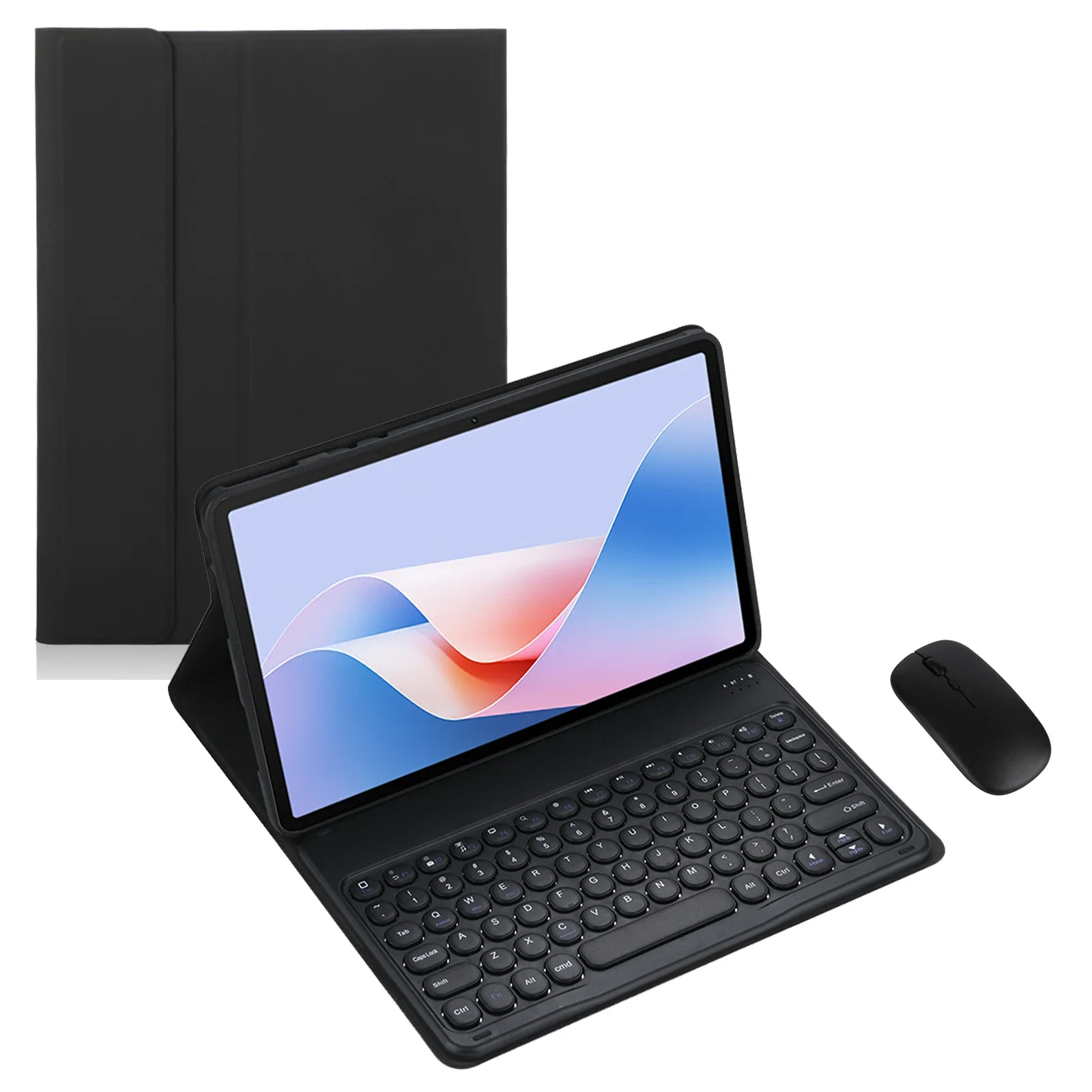Фото Чехол с круглой кнопкой и клавиатурой для планшета Lenovo Tab P11 Pro Gen2 2022, 11,2 дюйма, съемный чехол для беспроводной клавиатуры с мышью (черный) №1