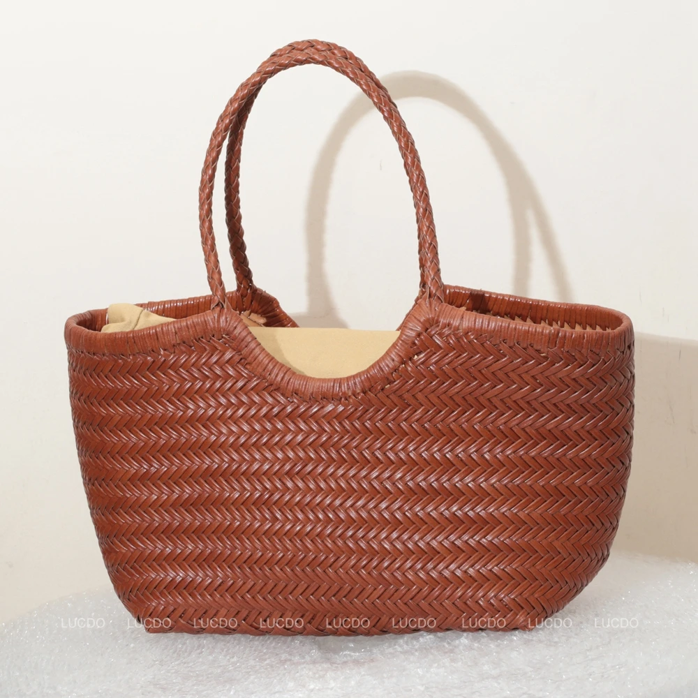Handbags Women's Genuine Leather Shoulder Bag Weaving Casual Shopping Bag Vintage Big Tote Purse Cowhide Cross Hand Bags Lady