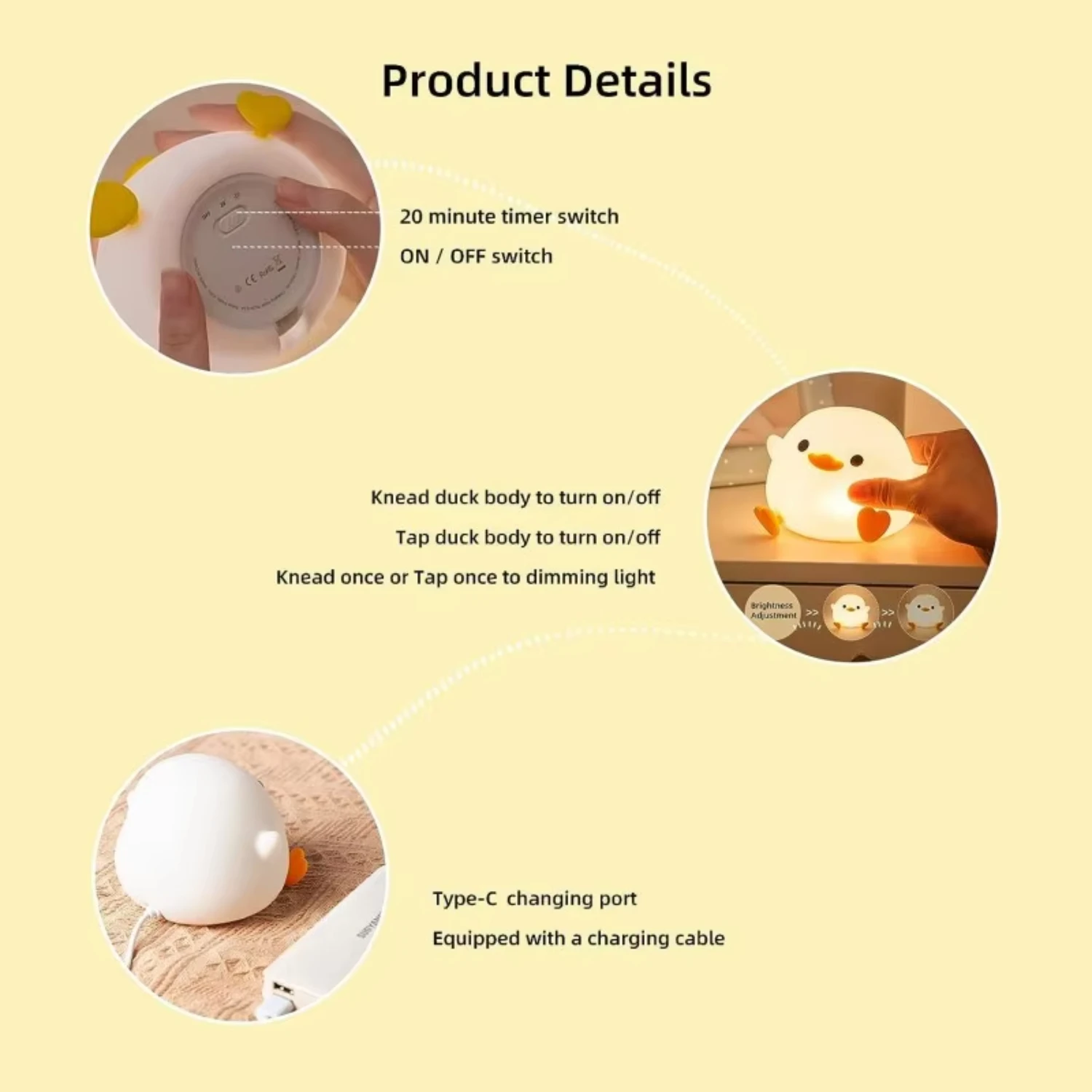 Ночник DoDo Duck милая утка силиконовый детский ночник с регулируемой яркостью