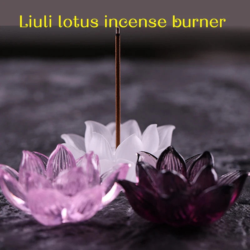 

Creative Zen Aromatherapy Censer Glass Lotus Incense Stick Holder Handmade Colored Crystal Incense Burner Buddha Home Decoration