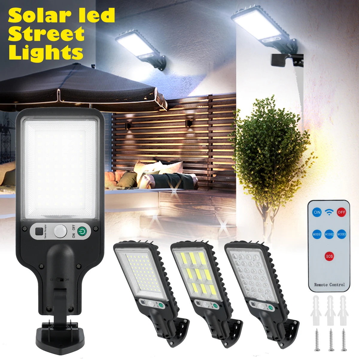 

New LED Solar Street Light 2.5W Solar Wall Light w/1200mAh Battery IP65 Waterproof Motion Sensor Light 3 Lighting Modes Parking