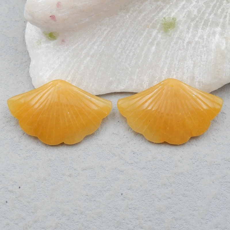 

Женские серьги из натурального жёлтого нефрита с резными листьями, 32x19x4 мм, г