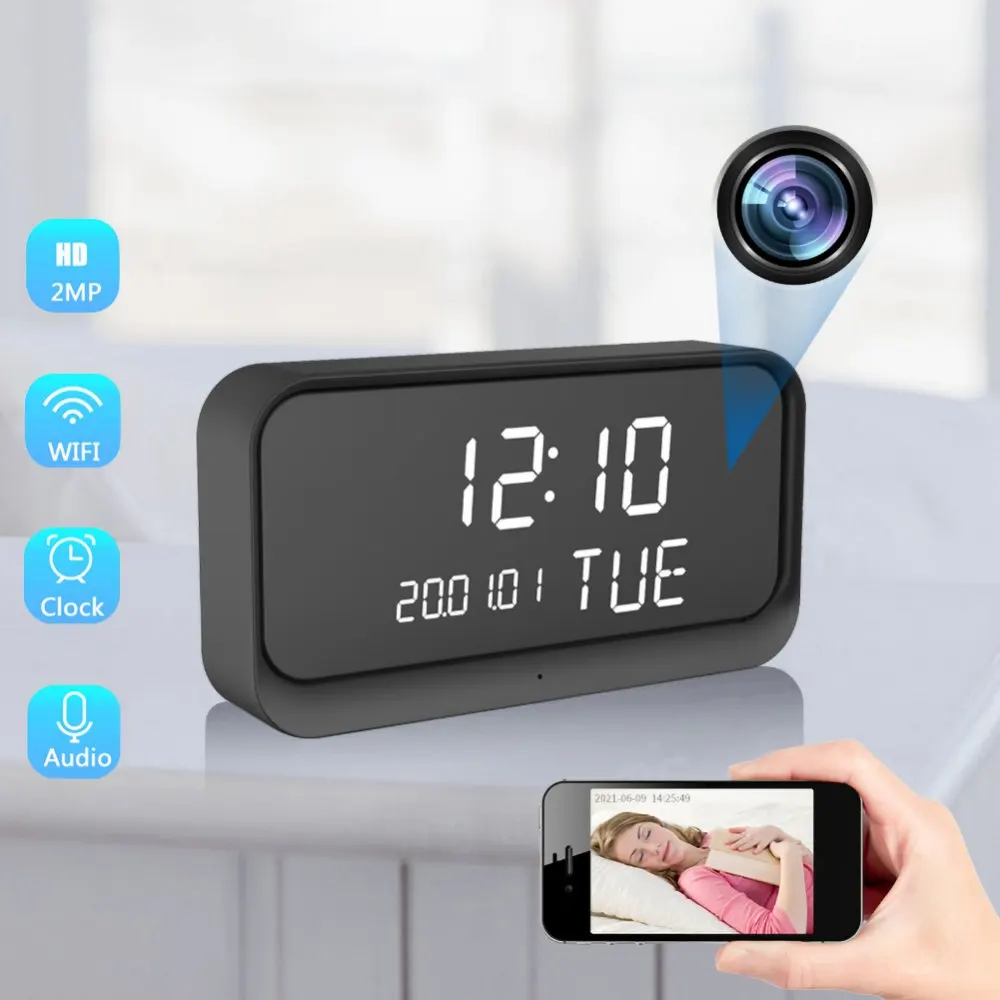 

IP Cameras 1080P Alarm Clock Camera Wifi Mini Battery Smart Clock Motion Detection Night Vision Home Video Surveillance Camera